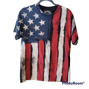 ODM American Flag Cotton T-Shirt USA Pride Patriotic Stars Stripes Size M